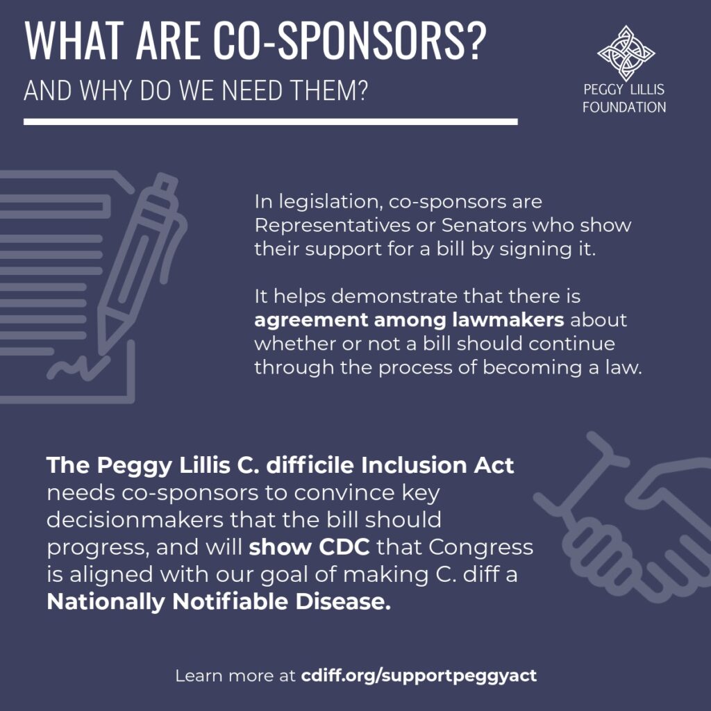 Explanation of what co-sponsors are for the Peggy Lillis C. difficile Inclusion Sct.